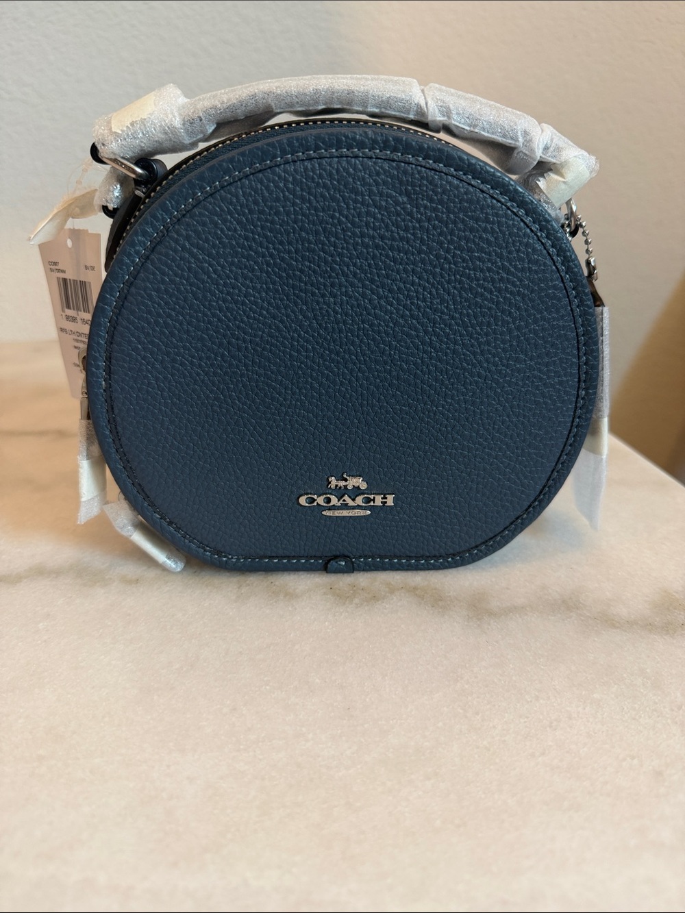 NWT Coach Canteen Crossbody Bag Refined Pebble Leather Denim Blue